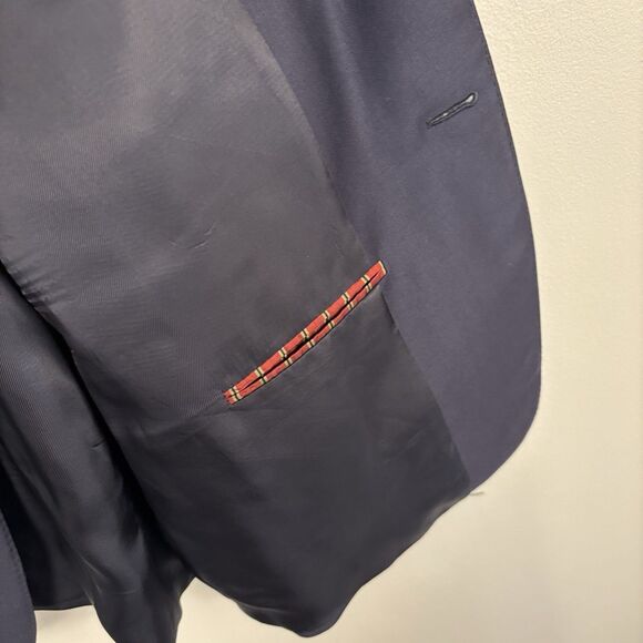 Samuelsohn Sport Coat Mens 46R Navy Blue Super 110's Crested Gold Buttons Wool - Picture 11 of 14